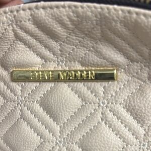 Steve Madden Quilted Cream Shoulder Bag with Gold Logo Plate